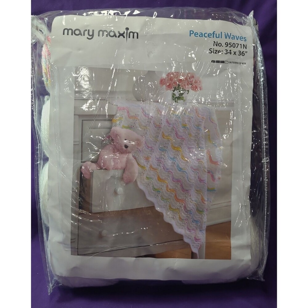 Mary Maxim Peaceful Waves Knit Baby Blanket 34 X 36" New Intermediate 95071N